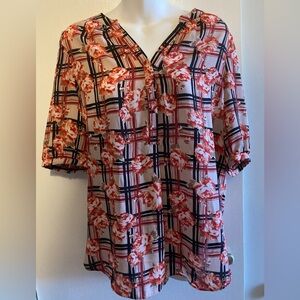 Cream and Red Relaxed Plaid Blouse